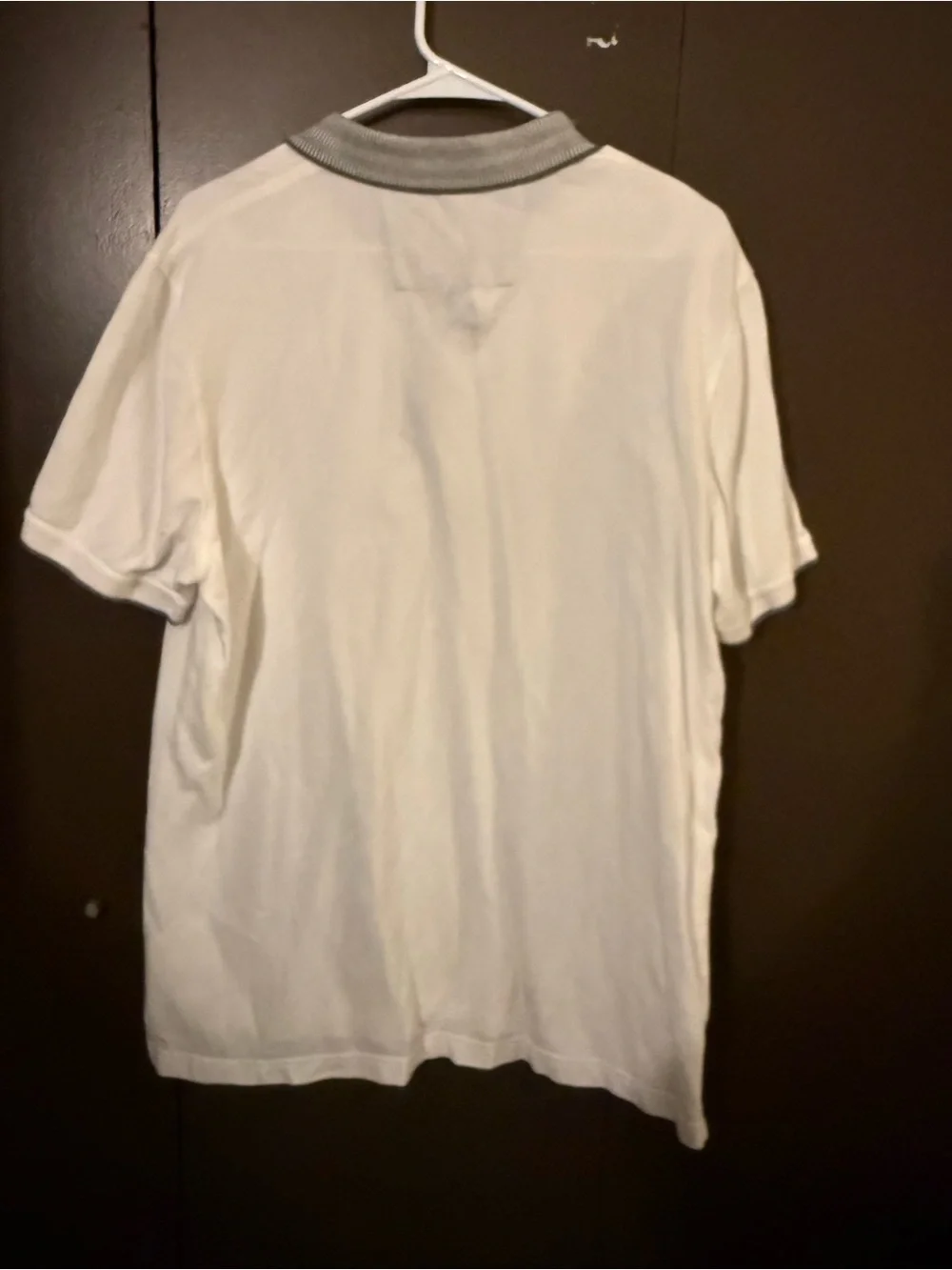 Banana Republic White Polo with Gray Striped Collar Trim
